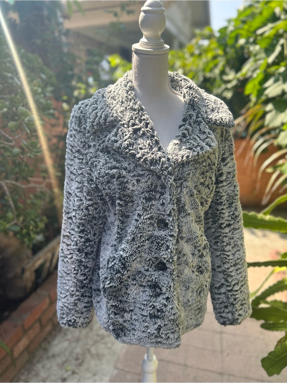 Plush Gray Teddy Button-Up Jacket